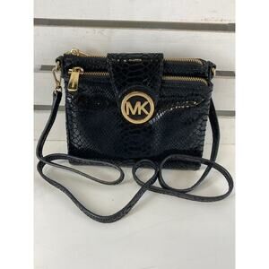 MICHAEL KORS, SMALL BLACK ANIMAL PRINT LEATHER CROSSBOY BAG